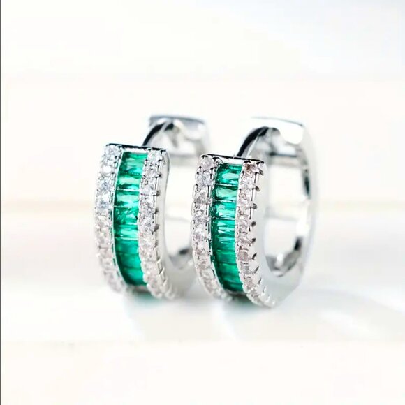 80166005_W_1_1600X1600.jpg 14K White Gold Womens 1ct Green Emerald Gemstone 2ct Diamond Hoop Earrings Hoops